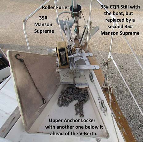 1980 Endeavour 37 Plan-B anchor locker and bow roller